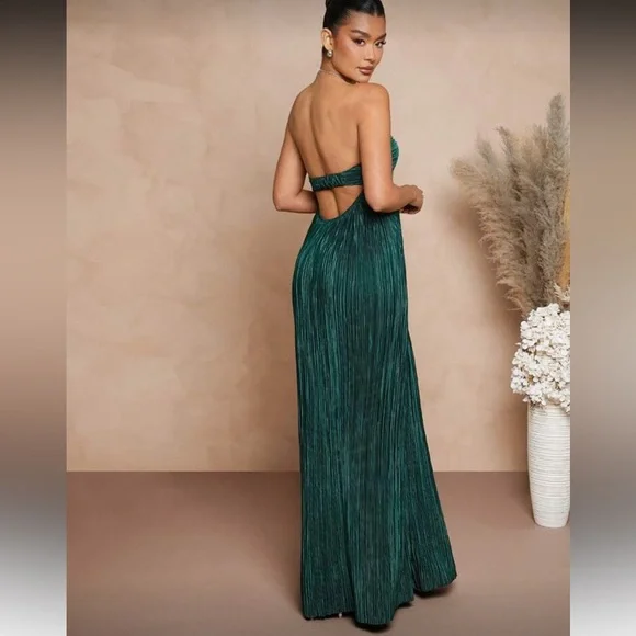 Elegant Green Strapless Maxi Dress - Picture 4 of 5